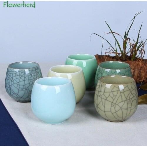 Ceramic Porcelain Tea Cup Teaware Kung Fu Tea Cup Set Celadon Ge Kiln Home Creative
