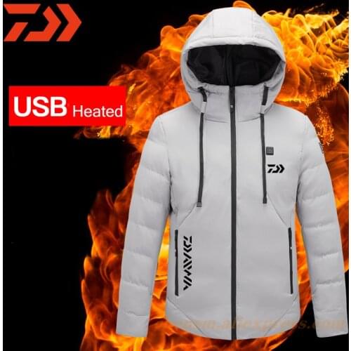 Daiwa High Quality Heated Jackets Cotton Men Women Outdoor Fishing USB Electric Heating Hooded Jacket Warm Winter Thermal Coat