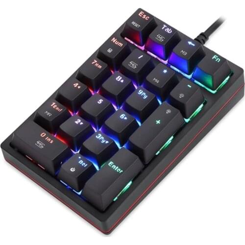 K24 LED RGB Backlight USB Wired Mechanical Numeric Keypad 21 Keys Mini Keyboard Extended For PC Laptop Computer