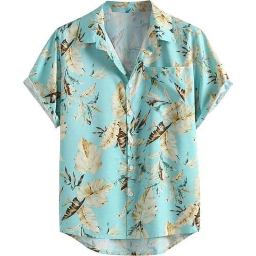 Fashion classic Hawaiian mens shirt hydraulic blue sky Lapel Hawaiian short sleeve mens shirt