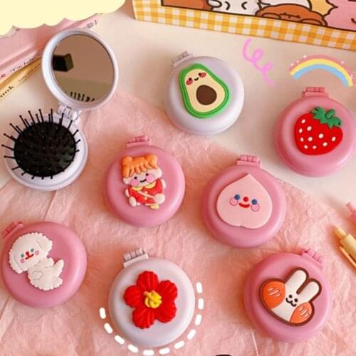Cartoon Makeup Comb Hair Brush Styling Tool Mini Folding Comb Airbag Massage Round Travel Hair Brush With Mirror Styling