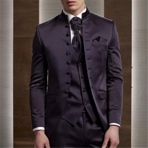 Spring And Winter Fashion Men Suit Formal Stand Collar Slim Fit Wedding Suit For Men Custom Made Male Suit Three Pieces