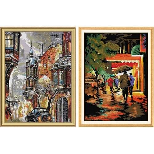 Weather In The City DIY Chinese Needlework Craft 11CT14CT Printed Pattern Cross Stitch Kit DMC Counted On Canvas Embroidery Sets