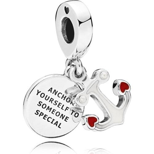 Red Heart Anchor Pendant Fit Original Pan Charms Bracelet Women ANCHOR YOURSELF TO SOME SPECIAL Letters Beads for Jewelry Making