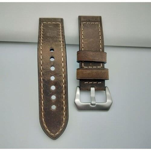 24mm Italy Genuine Leather Watch Band for Panerai Men Thick Watchband Wrist Strap With Stainless Steel Buckle