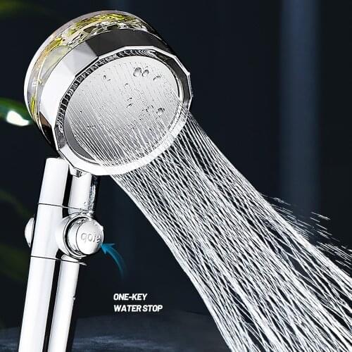 ZhangJi 2021 New Propeller Driven Shower Head with Stop Button and Turbocharged High Pressure Handheld shower Nozzle