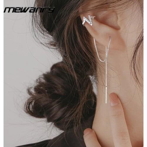 Mewanry 925 Sterling Silver Zircon Earrings for Women New Trendy Tassel Elegant Sparkling Bride Jewelry Birthday Gifts Wholesale