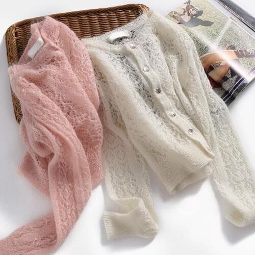 2021 Women Spring Summer Vintage Thin Knit Cardigan Female Casual Hollow Out Button Cardigan Ladies Sun Protection Cardigan F705