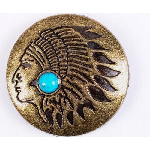 10pcs Solid Brass Turquoise southeast Southwest Indian Head Dress Leathercraft Belt Conchos For leather Handbag Screw Back