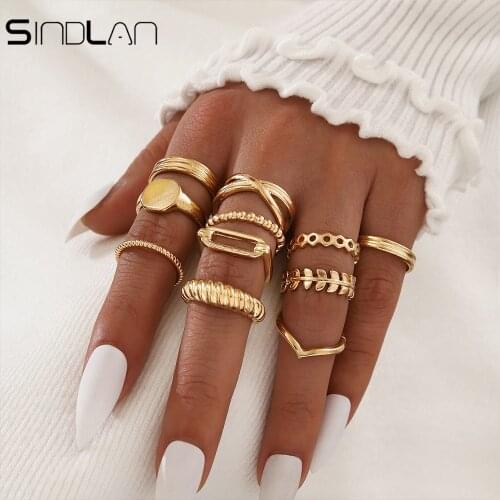 11Pcs Bohemia Geometric Gold Ring for Women Vintage Simple Leaf Female Finger Set Fashion Jewelry Gift Anillos