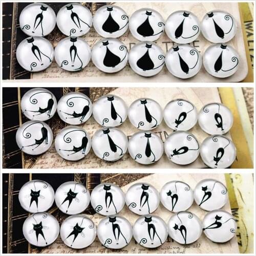 12pcs/lot (One Set) Four Style 12mm Cut Cat Handmade Glass Cabochons Pattern Domed Jewelry Accessories Supplies