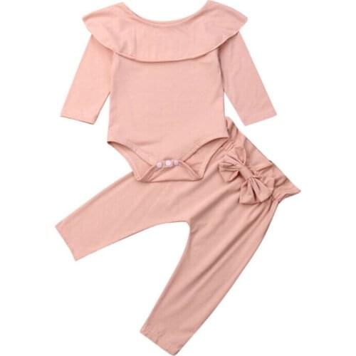 2PCS Toddler Kids Baby Girls Ruffle Bodysuit Romper Tops Pants Winter Outfits Clothes