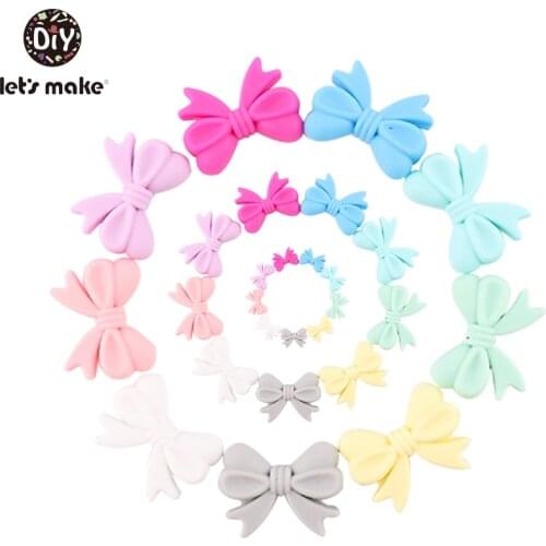 Lets make 50pcs Silicone Bowknot Beads New Silicone BPA Free Teethers Necklace Sensoric Universal Pacifier Clip Baby Teethers