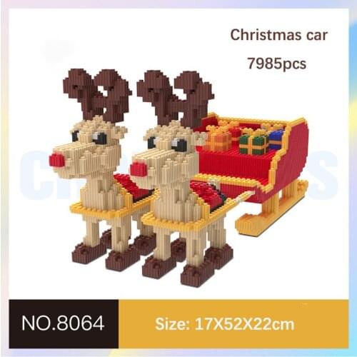 7985pcs Santa Claus Elk Gift Cart 3D Model Mini Building Blocks Animal Reindeer DIY Decoration Toys Childrens Christmas Gifts