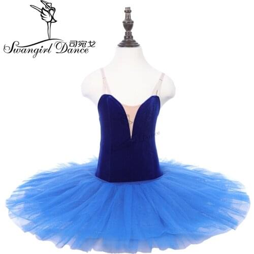 Velvet Bodice Royal Blue Performance Tutus Girls Women Pancake Pre-professional Stage Show Costumes Dress PPL18044D