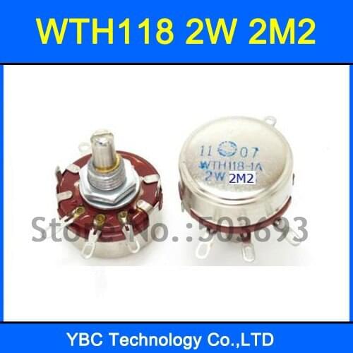 Free Shipping 10pcs/lot WTH118 1A 2W 2M2 2.2M Rotary Taper Potentiometer WTH118-1A