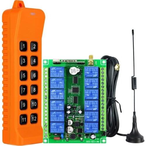 3000m DC 12V 24V 48V 433mhz 12 channel RF Wireless Remote Control switch Industrial crane Multiple power relay transmitter