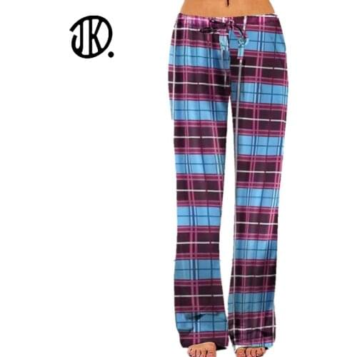 Fashion Plaid Printed Elastic Band Wide Leg Pants Women Yoga Casual Pant Plus Size High Waist Home Oversize Trouser For Female