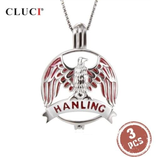 CLUCI 3pcs 925 Sterling Silver Hanging Eagle Pendant for Women Necklace Silver 925 US Force Charms Pendant Pearl Locket SC277SB
