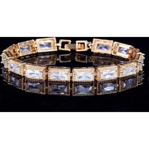 CWWZircons Top Quality Square Cubic Zirconia Stones Sparkling Yellow Gold Color Wrap Bracelets Bangles For Women Party CB036