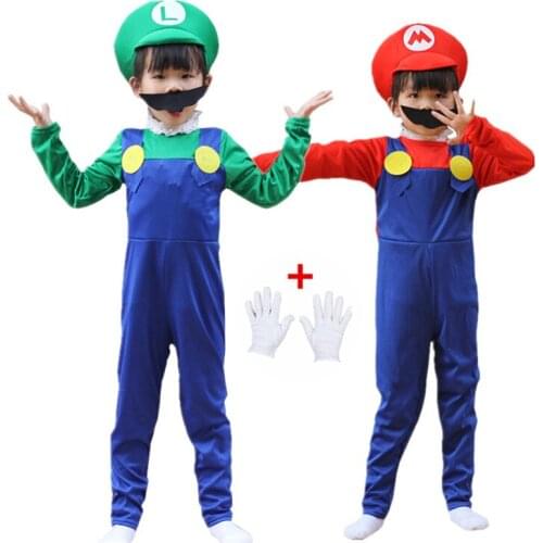 Child Super Mari Luigi Brother Costume Anime Funny Halloween Costumes Kids Fancy Cosplay Jumpsuit
