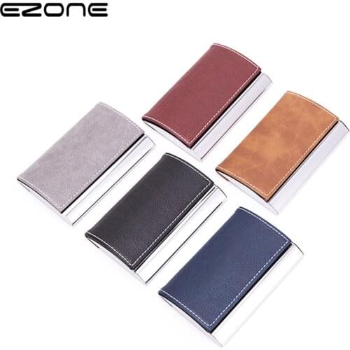EZONE 1pc Business Card Case Credit Card Holder Stainless Steel and Leather Half Arc High Quality Teachers Day Gift Fashion