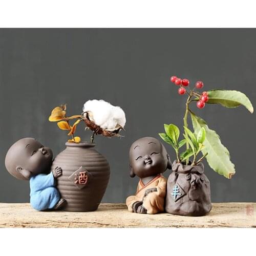 Ceramic Flower Pot Creative Cartoon Monk Decor Ceramic Plant Pot Tea Tray Decoration