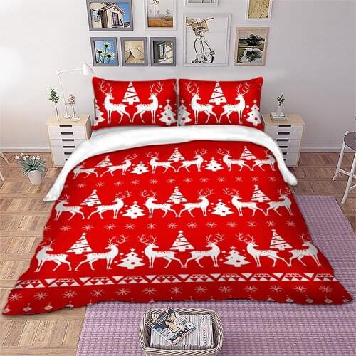 Red Christmas deer Bedding set holiday Duvet cover pillowcase single queen Double king size bedlinen 3pcs