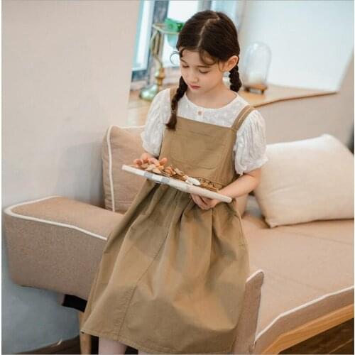 Korea Fashion Girls Clothes Sets 2021 White Short Sleeves T-shirts And Dresses Boutique Kids Clothing 6 8 10 12 Year