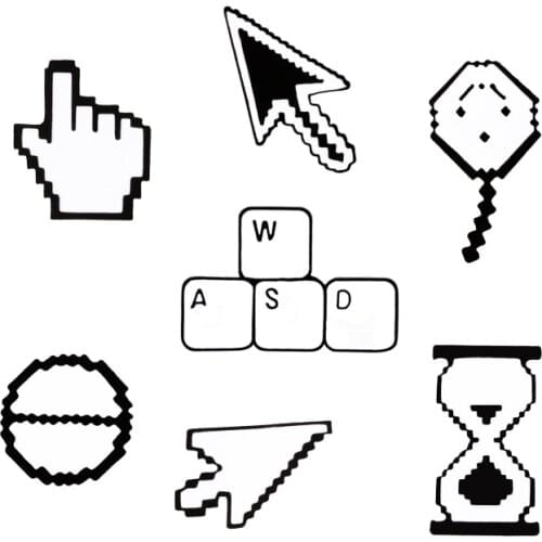 Creative Computer Cursor Icons Enamel Pins Game WASD Keyboard Brooch PC Controller Cute Lapel Pin Arrow Busy Pointer Hand Badges