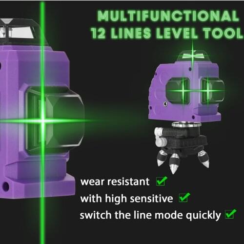 3D 12 Lines Laser Level Vertical Horizontal Lines Multifunctional Laser Leveling Device with 4° Self-leveling Function