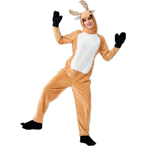M-XL Women Halloween Elk Fawn Costumes Female Deer Cosplay Winter Animal Pajamas Stage Play Christmas Carnival Purim Party Dress