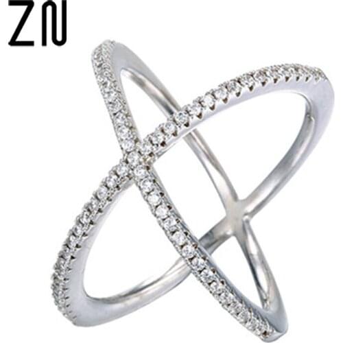 ZN Fashion Criss Cross Micro Pave Setting X Ring For Women Jewelry Gifts Size 6-9