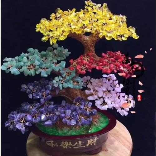 Natural crystal powder crystal amethyst crystal yellow crystal rich tree wuxing tree furnishings furnishings