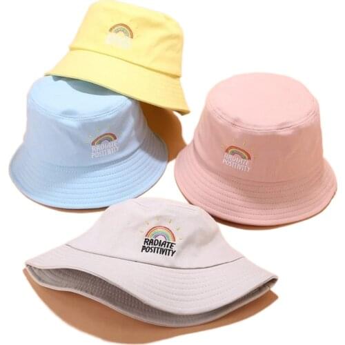 Unisex Rainbow Daisy Embroidered Bucket Hat Women Men Harajuku Foldable Outdoor Summer Panama Hip Hop Caps Bob Fisherman Hats