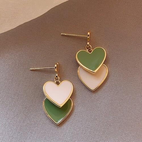 XIYANIKE Green White Heart Drop Earrings Geometric Alloy Earrings For Women 2021 Trend New Party Fashion Jewelry Oobellen Gift