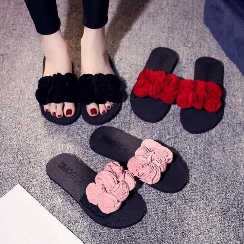 Non-slip Beach Shoes 2021 Sexy Top Brand Wander Slippers Black Femmes chaussures Flower Flat Slippers Summer Sandals