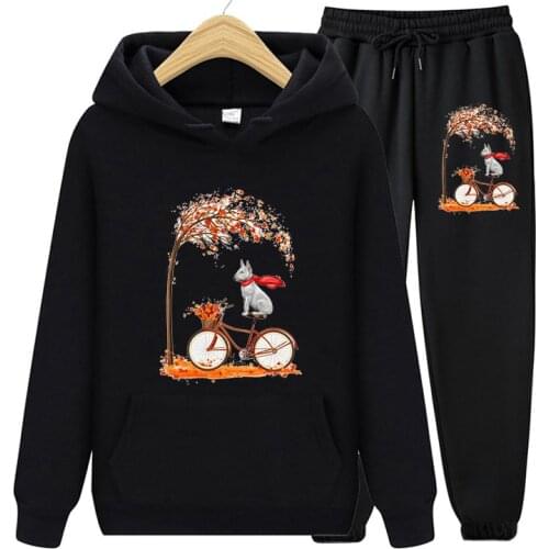 Bicycle Graphic Women 2 Piece Set Harajuku Korean Style Long Sleeve HoodiesTops And Running Pants Female Plus Size Outfits
