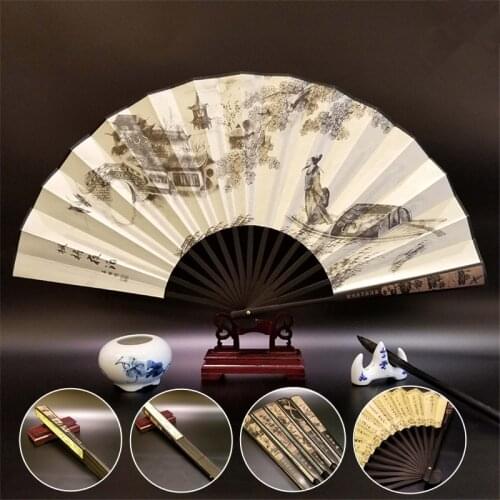 Vintage Silk Folding Fan Chinese Style Bamboo Dance Hand Fan Wedding Party Home Decoration Ornaments