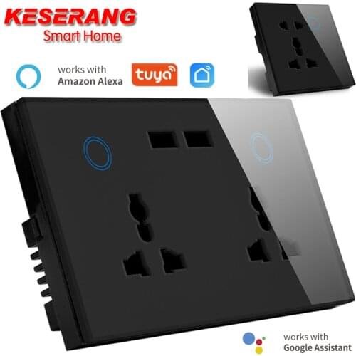 WIFI Smart USB Wall Socket Universal Electrical Plug Outlet 13A Power Touch Switch Wireless Charge Work with Alexa Google Home