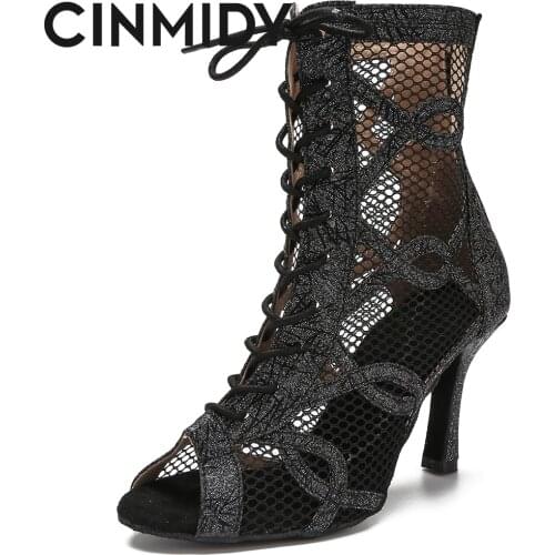CINMIDY Fashion Breathable Dance Boots Pole Dancing Ballroom Party Soft Sole Comfortable Non-slip High Heels for Women 2021