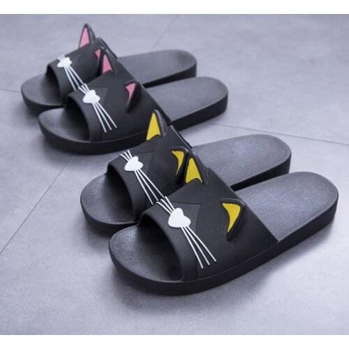 Women Summer Slippers Beach Slide Sandals Cartoon Cats Flip Flops Soft Sole Comfortable Men Couple Ladies Bathe Shoes Zapatillas