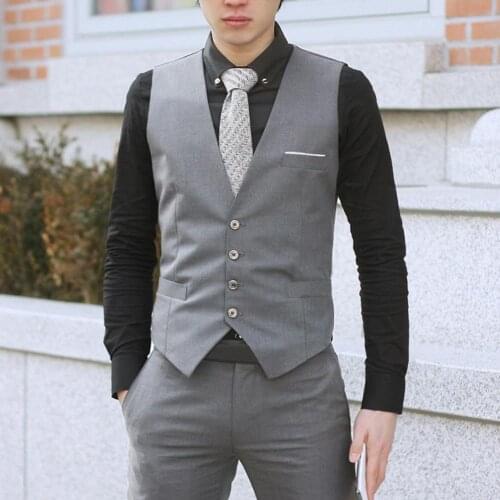 Business Men 4 Buttons V-Neck Sleeveless Waistcoat Slim Fit Working Wedding Vest