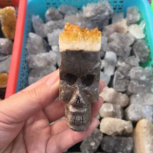 1pcs decoration skulls carved stone quartz cluster skull resin