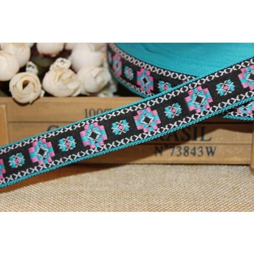 20yards/lot wide 2.4cm Woven Jacquard Ribbon Geometric quadrangle for hat curtain and clothing accessory LS-1064