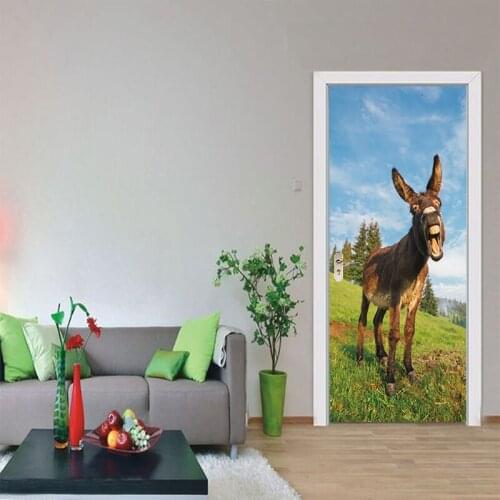 2pcs/set Walking A Donkey Door Sticker Adesivo De Parede Wall Decals Abstract Art Animal Wallpaper Decoration Cool Home Decor