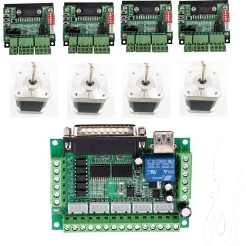 CNC Router mach3 4 Axis Kit, 4pcs TB6560 driver + 5 axis stepper motor controller + 4pcs nema17 1.8A motor