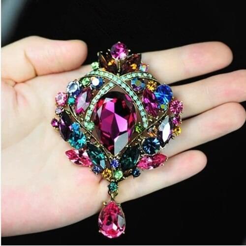 4" Vintage Elegant Large Rhinestone Crystal Water drop Crystal Party Prom Pin Gift Brooch