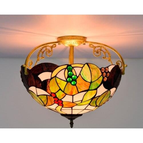 40cm American Pastoral Grape Creative Colored Glass Restaurant Bedroom Corridor Corridor Glass Semi-Hanging Ceiling Lamp