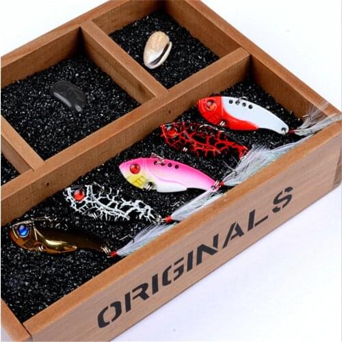 5pcs/lot Metal VIB 11G/5.5CM Fishing Lure Spoon Bait Hard Crankbait with Feather Cicada VIB Fishing Tackle Wobbler Spinner